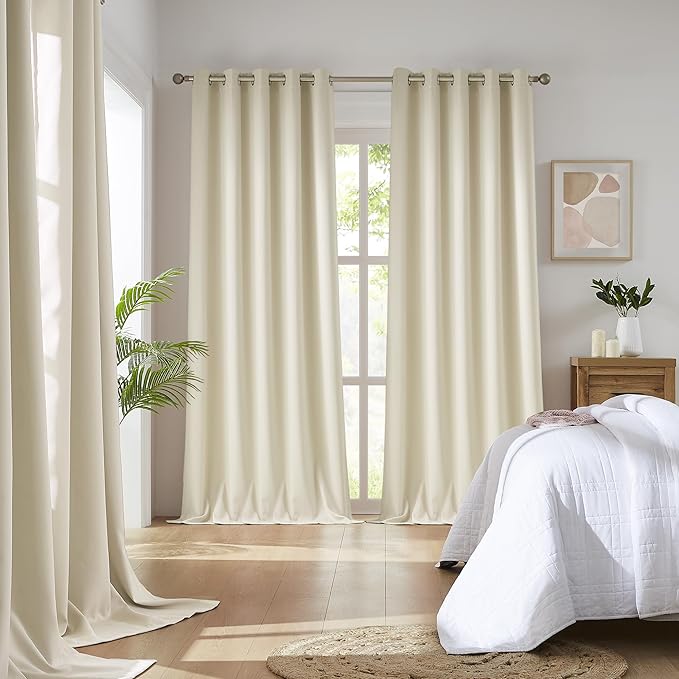DUALIFE Cream Beige Grommet Room Darkening Curtains 60 x 96 Inches, 2 Panels