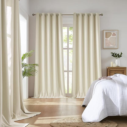 DUALIFE Cream Beige Grommet Room Darkening Curtains 60 x 96 Inches, 2 Panels