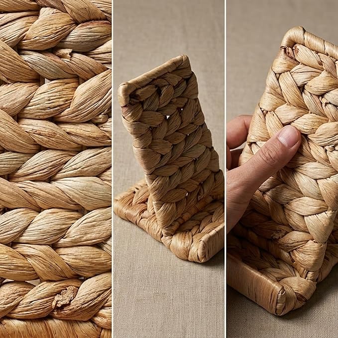 Ahyra Wicker Cell Phone Stand for Desk, Sturdy Tablet & E-Reader Holder, Handcrafted Woven Art Piece, Scratch-Free Cradle, Boho Desk Decor