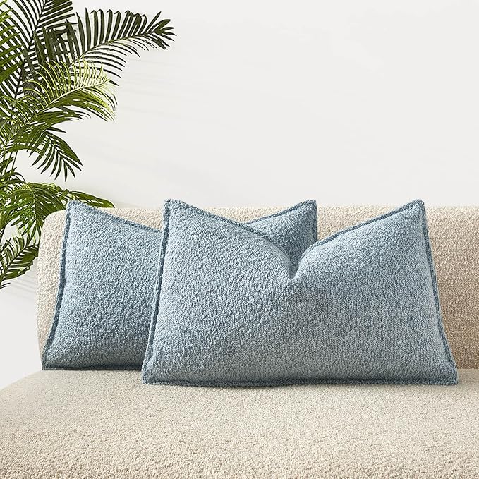 JUSPURBET Light Blue Decorative Pillow Covers 14x24 Set of 2 Throw Pillow Covers for Couch Sofa Bed Cozy Boucle Textured Lumbar Cushion Covers Cases with Hidden Zipper for Living Room Home Decor