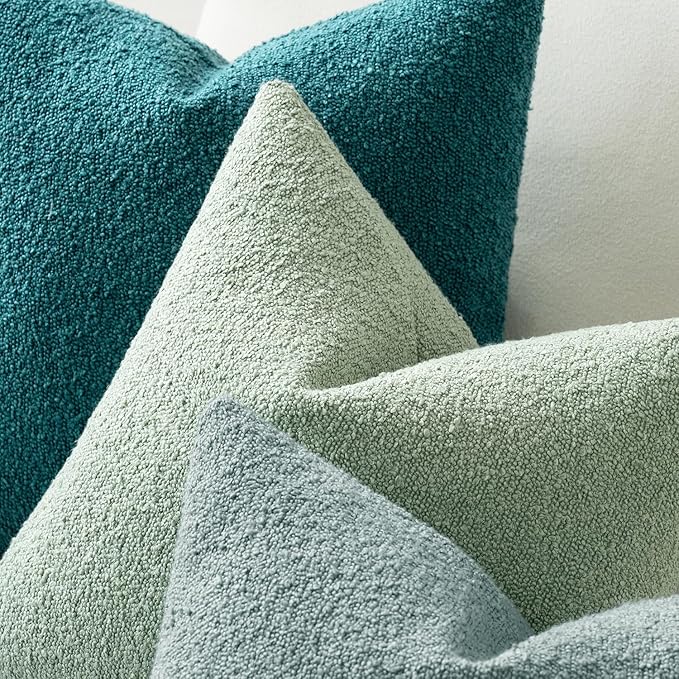 MIULEE 20x20 Inch Decorative Pillow Covers for Couch Bed Set of 2 Textured Boucle Neutral Winter Throw Pillows Greyish Green Accent Solid Cushion Pillowcases Sofa Livingroom Home Decor