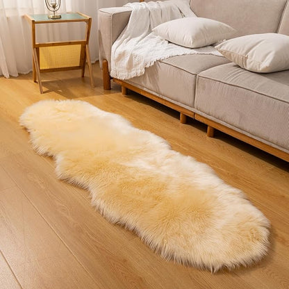 Faux Fur Rug Runner 2x6 ft Beige - Machine Washable Super Soft Plush Shaggy Fluffy Area Carpet,Sheepskin Rug Fuzzy Floor Mat for Bedroom, Sofa,Living Room, Bedside, Nursery & Kids Room