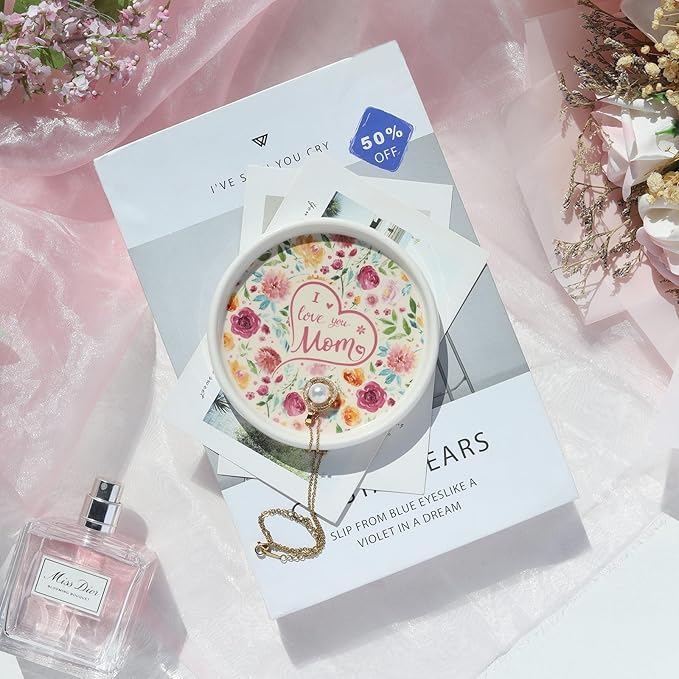 Potiera Ceramic Jewelry Tray, Decorative Ring Holder, Trinket Dish for Earrings Necklaces Watch Keys, Mother of the Bride Wedding Gifts, Mother's Day Birthday Christmas Gifts for Mom from Daughter