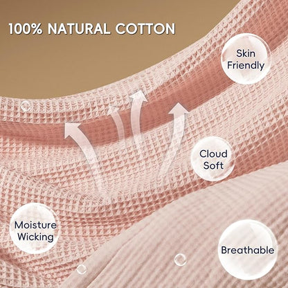 PHF 100% Cotton Waffle & Muslin Throw Blanket Large, Soft Breathable Luxury 400GSM Versatile Reversible Bedding for Couch, Great for Layering in Cold Weather, Home Decor Gift, 50" x 70", Rose Smoke