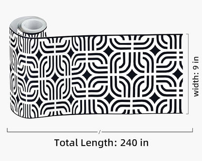 FLFK Wallpaper Border - Black and White Peel and Stick Wall Borders Decal Trim Geometric Pattern 9" x 240"