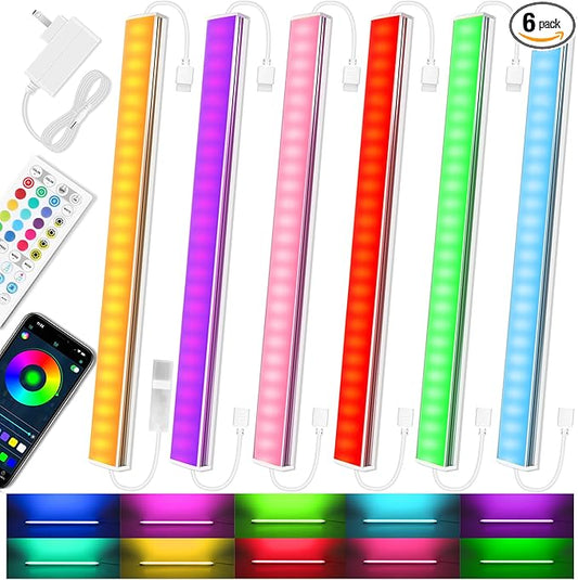 6 Pcs RGB Under Cabinet Lights Kit, Smart App and Remote Control Under Cabinet Lighting, Dimmable Under Counter Lights for Kitchen, Plug in LED Lights Bar for Cabinet, Counter, Workbench, Desk
