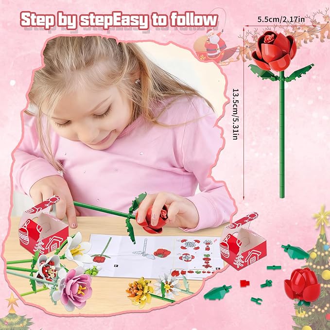 Flower Bouquet Building Blocks Set - 24-Day Countdown Calendar for Spring, Valentine's Day, Mother's Day & Christmas - DIY Colorful Roses & Tulips Building Home Decor for Women, Teens, Mom