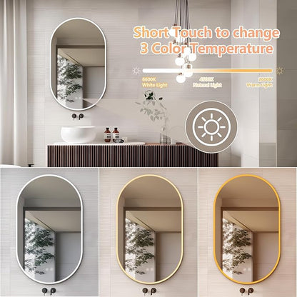 Niccy Oval LED Bathroom Vanity Mirror, 40"x24" Front lit Mirror with Light, Smart Anti-Fog Waterproof Mirror with Memory Function Dimmable Lighted Mirror