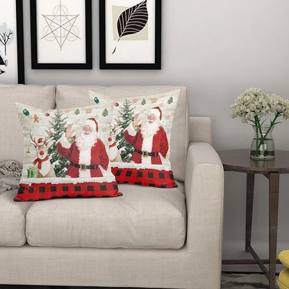 Christmas Pillow Covers 20x20 Set of 2 Red Santa Throw Pillow Covers Winter Deer Pillowcase Linen Decoration Farmhouse Cozy Soft Cushion Case Couch for Indoor Outdoor Home Decor