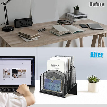 2 Pack Inclined Desk File Organizer, 5 Slot Desktop File Folder Holder Document Holder Sorter Organization and Accessories for Office School Classroom