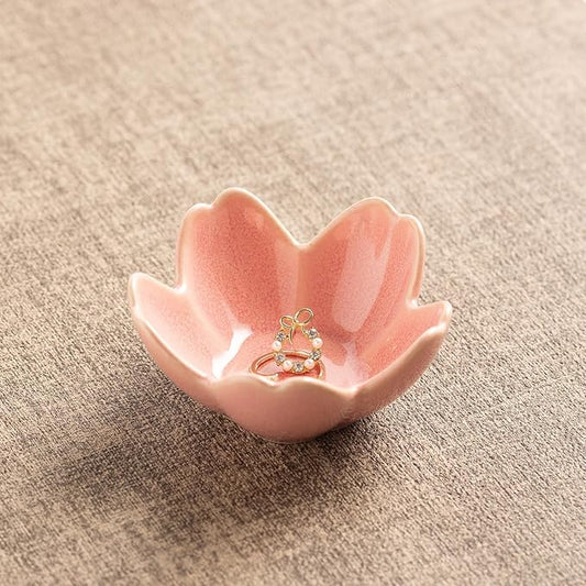 Flower Shaped Jewelry Organizer - Ceramic Ring Dish for Earrings Necklaces Bridal Gift for Women (pink)