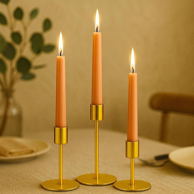 Smtyle Gold Small Dining Table Vintage Candlestick Holders - Metal Taper Candle Holders - Set of 3 Modern Iron Candle Sticks for Centerpieces Decor,Weddings,Housewarming Gifts