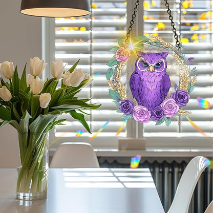 VAIIEYO Owl Acrylic Sun Catcher Window Hanging Decoration, 7.8 Inch Double-Sided Light Reflecting Ornament for Window, Garden, Porch or Balcony Decor, Housewarming, Gift for Natural Lovers