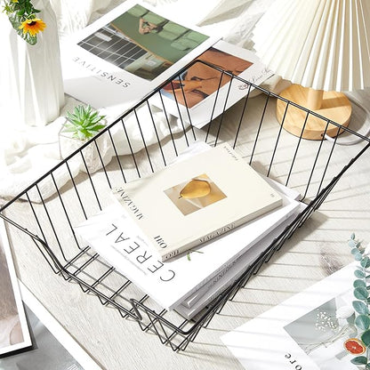 Yeaqee 3 Pcs Letter Tray Wire Paper Trays Stackable File Desk Organizer Metal File Paper Holder Basket for Desk Desktop Letter Storage for Office Home Classroom School (Black,14'' X 10'' X 3'')