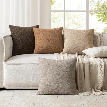 Woaboy Pack of 2 12x20 Inch Decorative Boucle Throw Pillow Covers Textured Lumbar Pillowcaes Accent Solid Cozy Soft Cushion Covers Home Decor for Sofa Couch Living Room Home Decor,Brown