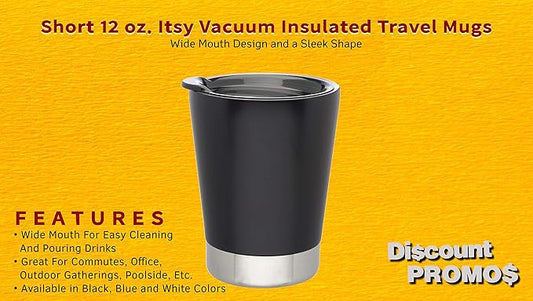DISCOUNT PROMOS 12 oz. Itsy Vacuum Insulated Travel Mugs - 6 Pack - Black