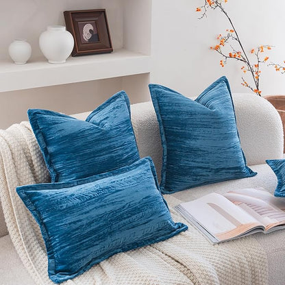 Neelvin Set of 2 Velvet Decorative Throw Pillow Covers 22x22 Inch Blue Modern Luxury Cushion Covers Textured Pillow Cases for Living Room Home Decor Couch Sofa
