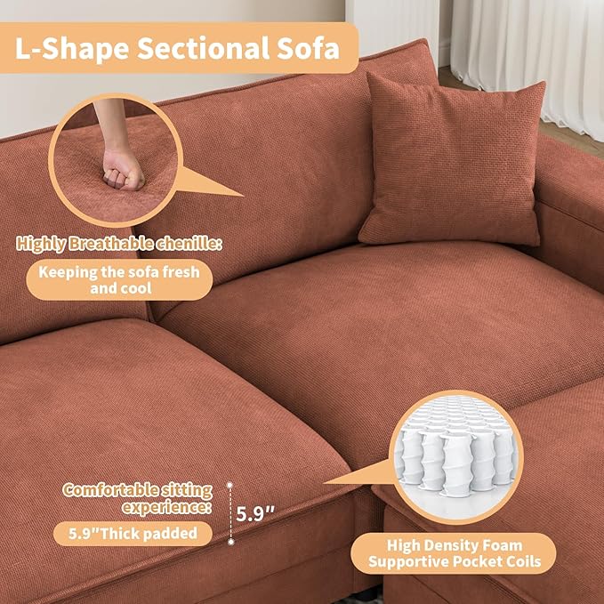 115" U Shaped Cloud Sofa Couch with Ottoman, Storage Armrest, Cup Holders, USB & Type-C Ports, Spring Cushions, Solid Wood Frame, Chenille Modular Sectional for Living Room (Coffee-U-115.2")
