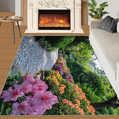 Japanese Gardens Washable Area Rugs 5x7 Non-Slip Garden Art Living Room Rug Eastern Aesthetics Soft for Carpet Low Pile Indoor Door Mat & Room Decor