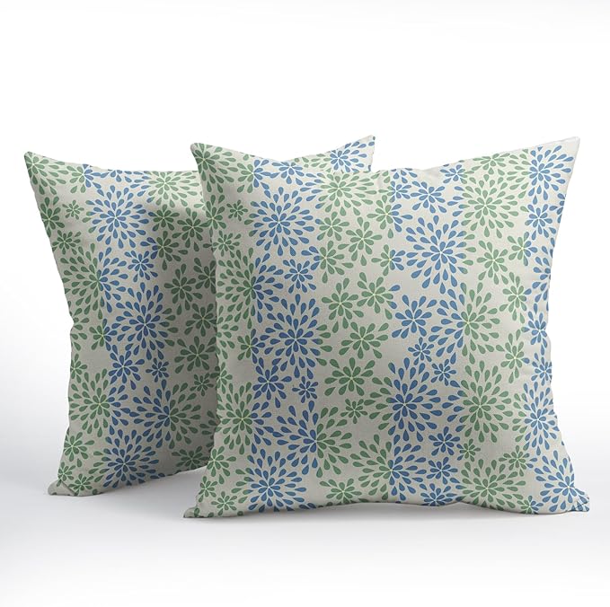 Blue Green Pillow Covers 24x24 Set of 2 Modern Geometry Dahlia Floral Print Pattern Outdoor Decorative Linen Zipper Throw Pillows Cases Cushion Cover Rustic Decoration Farmhouse Sofa Couch Bed Decor