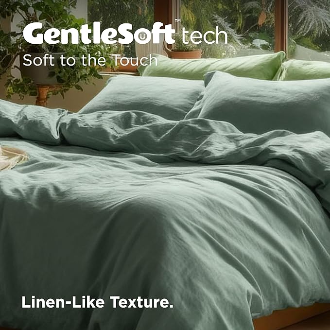 Bedsure 100% Washed Cotton Duvet Cover King Size - Iceberg Green Minimalist Cotton Duvet Cover Linen Like for All Seasons - GentleSoft™ Plain Simple Bedding (Iceberg Green, King, 104"x90")