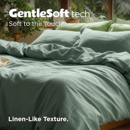Bedsure 100% Washed Cotton Duvet Cover King Size - Iceberg Green Minimalist Cotton Duvet Cover Linen Like for All Seasons - GentleSoft™ Plain Simple Bedding (Iceberg Green, King, 104"x90")