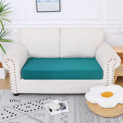 Smiry Waterproof Couch Cushion Covers, Stretch Jacquard Thick Sofa Cushion Covers, Washable Seat Slipcover Elastic Furniture Protector for Pets, Kid (Medium, Peacock Green)