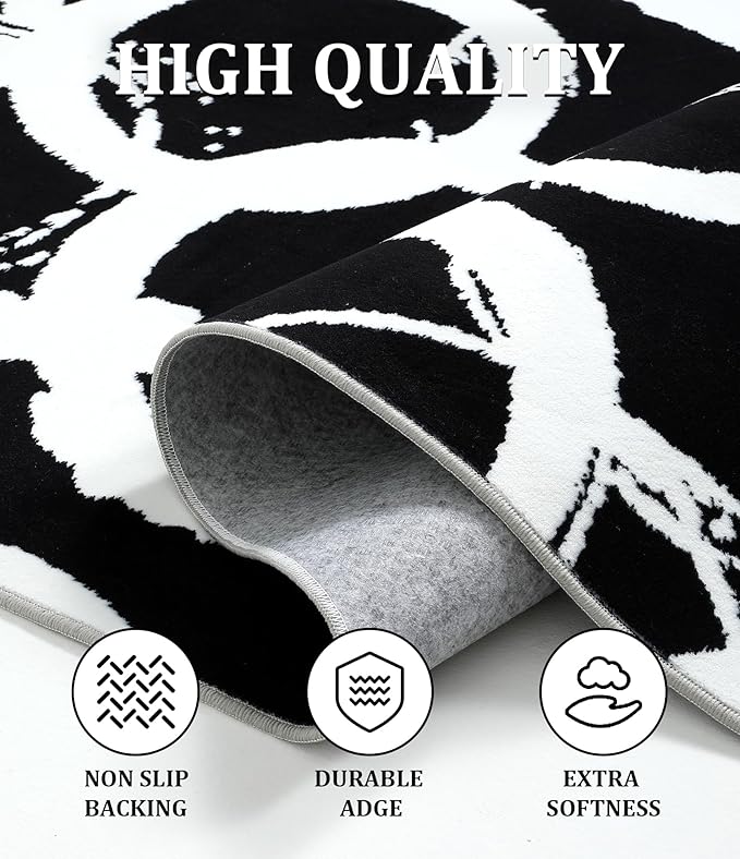 YIHOUSE Black Modern Geometric Area Rug 5x7, Black and White Rug with Abstract Circles,Non-Shedding Washable Rugs for Bedroom, Home Office and Small Living Room