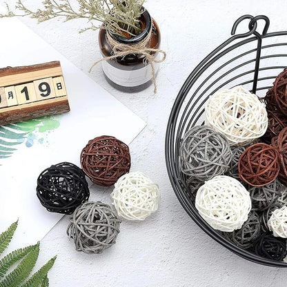 Patelai 36 Pcs Wicker Rattan Balls Decorative Balls for Vase Centerpiece Bowls Orbs Filler for Home Decor,4 Sizes(White, Dark Gray, Brown, Black)