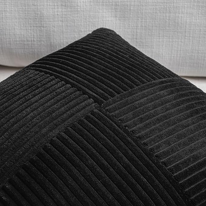 Fancy Homi 2 Packs Black Big Decorative Throw Pillow Covers 24x24 Inch for Couch Bed Sofa, Rustic Farmhouse Boho Home Decor, Soft Corss Corduroy Patchwork Accent Square Cushion Case 60x60 cm
