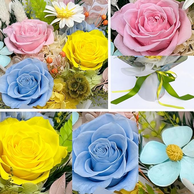 HUACHIPLUS Preserved Bouquet: Fresh Flowers Bouquet-Cute Sweet Gifts for Women Wife Girlfriend Mom-Flowers for Delivery Prime on Christmas Valentines Day Anniversary Mothers Day Birthday (dopamine2)