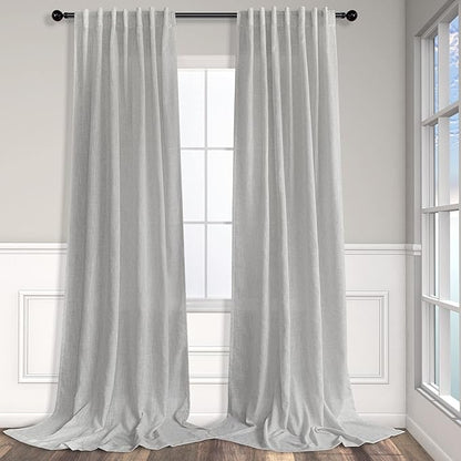 Pitalk Grey Linen Curtains 5 FT Wide by 84 Inch Length for Bedroom Semi Sheer Linen Large Drape Extra Wide Light Gray Curtains for Living Room Dining Hall 2 Panels Back Tab Pocket 5x7 5 x 7 Feet Long