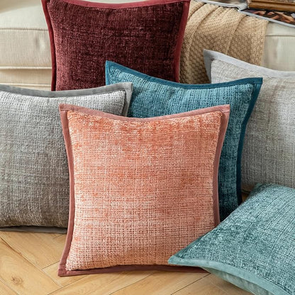 Yaertun Pack of 2 Chenille Textured Decorative Throw Pillow Covers Accent Solid Cushion Cover Soft Cozy Pillow Case with Velvet Back for Couch Sofa Bed Living Room 24x24 Inch Pink