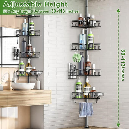 Corner Shower Caddy Tension Pole 4 Tier Adjustable Stainless Steel Shower Shelf for Inside Shower Bathtub Shampoo,Standing Bathroom Organizer Shelves with 39 to 113 inch Height