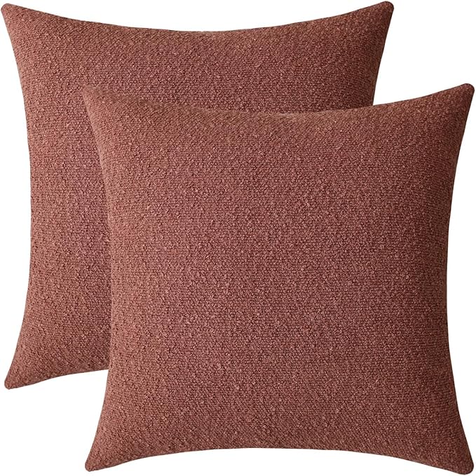 Jeneoo Ocher Decorative Square Thick Terracotta Throw Pillow Covers Fine Textured Boucle Couch Cushion Case for Sofa Home Decor, Set of 2, 18 x 18 Inch