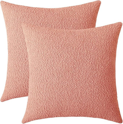 Jeneoo Coral Pink Decorative Square Thick Throw Pillow Covers Fine Textured Boucle Couch Cushion Cases for Sofa Decor, Set of 2, 18 x 18 Inch