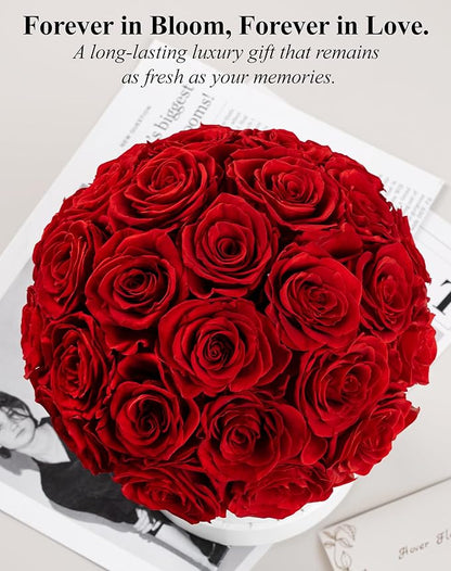 27 Forever Roses Dome in Luxury White Box, Eternal Real Roses Birthday Gifts for Women, Preserved Flowers for Delivery Prime, Anniversary, Valentine's Day, Mothers Day for Mom (Red)