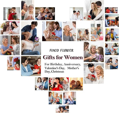 FIACO Valentines Gifts for Her Preserved Flowers in Glass Dome Long-Lasting Eternal Roses Birthday Gifts for Women Mom Grandma Wife Girlfriend Pink Forever Flowers for Delivery Prime