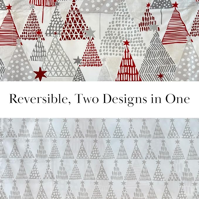 Southshore Fine Living, Inc. Twin Christmas Quilt Set w/Matching Pillow Sham, Reversible Holiday Bedding Set, Quilt Coverlet, Twin/XL, Cute Christmas Tree Design - Red, White & Silver