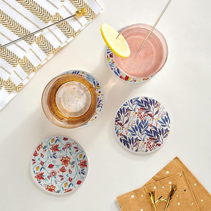 AD Set of 6 Coasters for Drinks Absorbing Round Ceramic Stone Coaster with Cork Base Tabletop Protection Mat for Mugs and Cups,Office,Kitchen (Watercolor Flowers)