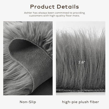 Ashler Faux Fur Area Rug - Ultra Soft Fluffy Shaggy Sheepskin 3 x 5 Feet, Dark Grey, Machine Washable - Nursery Decor Throw for Bedroom, Living Room, Kids Room