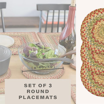 Homespice Azalea Jute Braided Trivets for Table, Warm Country Primitive Decor, Set of 3, Multicolor 8" Round Heat Resistant Mats - Rich Colors, Easy to Clean, Durable and Protects Furniture