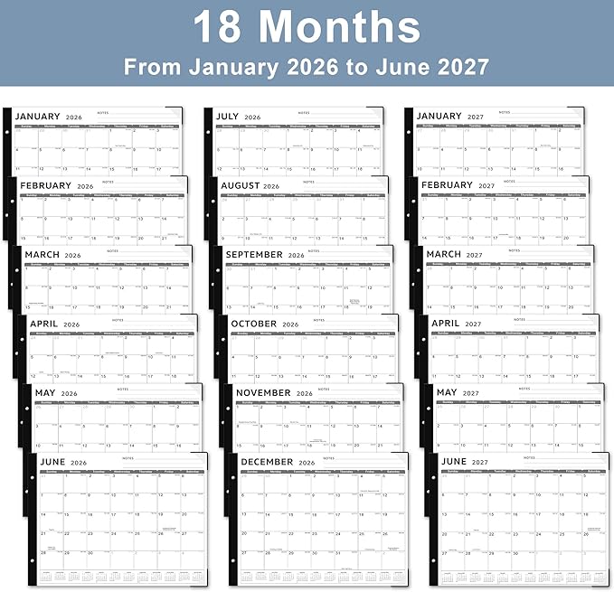 Desk Calendar 2026, KOPEESY 22" x 17" Large Desk Calendar, 18 Mouths From January 2026 to June 2027, Desktop Calendar with Notes and Thick Paper for Home, Office and School