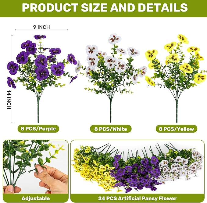 Artificial Flowers, 24 Bundles, Decorative Bouquets for Home, Wedding, Garden, Office Decor (3 Multicolor)