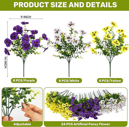 Artificial Flowers, 24 Bundles, Decorative Bouquets for Home, Wedding, Garden, Office Decor (3 Multicolor)