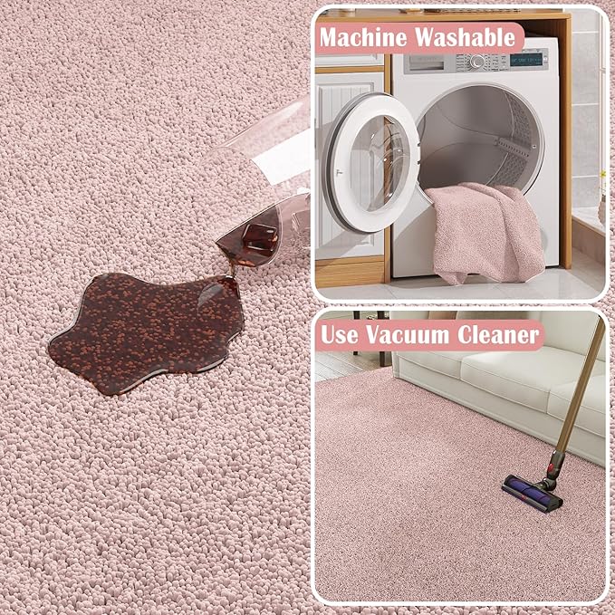 jinchan Solid Plush Area Rug 4x6 Performance Shaggy Washable Rug Indoor Soft Modern Faux Wool Cozy Non Slip Carpet for Living Room Kids Room Bedroom Dining Room Nursery Pink