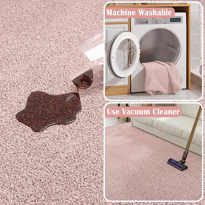 jinchan Solid Plush Area Rug 4x6 Performance Shaggy Washable Rug Indoor Soft Modern Faux Wool Cozy Non Slip Carpet for Living Room Kids Room Bedroom Dining Room Nursery Pink