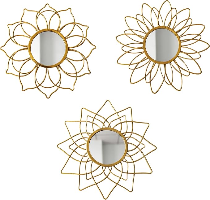 Champagne Gold Round Mirrors for Wall Pack of 3 - | 9 inch Decorative Mirrors for Christmas Wall Decor& Vintage Room Decor | Circle Mirror Modern for Women & Moms