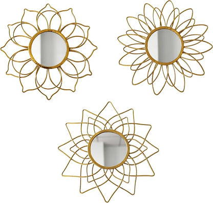 Champagne Gold Round Mirrors for Wall Pack of 3 - | 9 inch Decorative Mirrors for Christmas Wall Decor& Vintage Room Decor | Circle Mirror Modern for Women & Moms