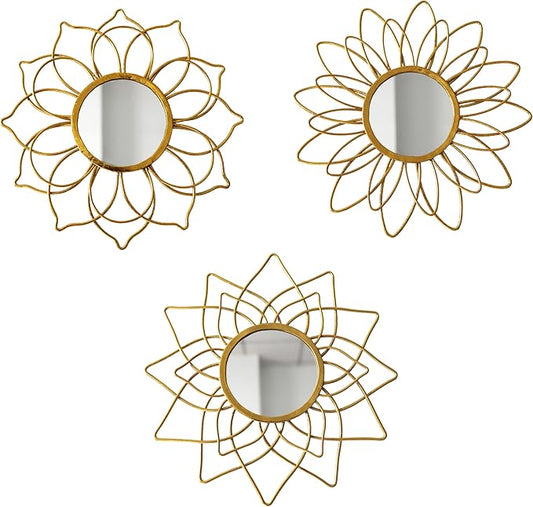 Champagne Gold Round Mirrors for Wall Pack of 3 - | 9 inch Decorative Mirrors for Christmas Wall Decor& Vintage Room Decor | Circle Mirror Modern for Women & Moms